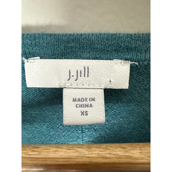 J Jill Side Split Long Sleeve Green Shirt Size XS Cotton Blend Front Seam - Picture 6 of 8